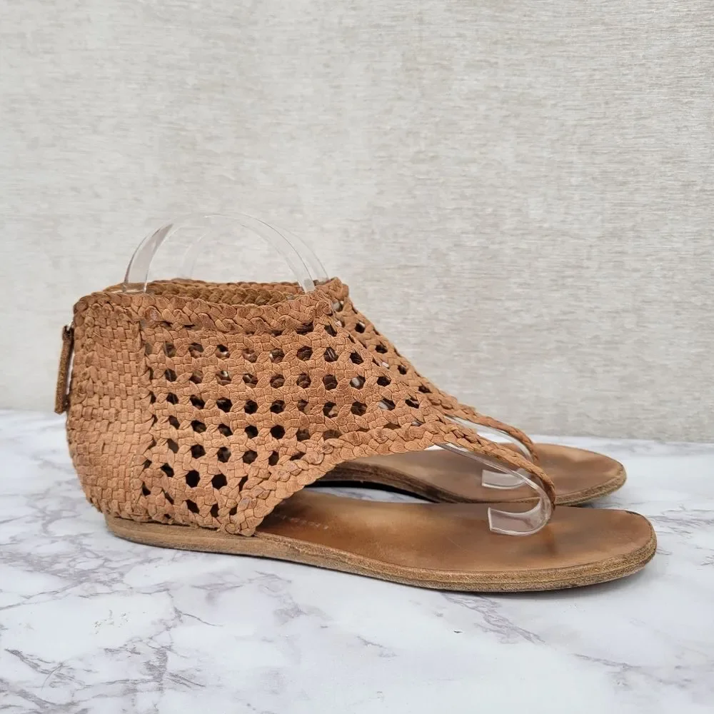 Tapeet by Vicini Vintage Women's Tan Italian Leather Woven Gladiator Sandals